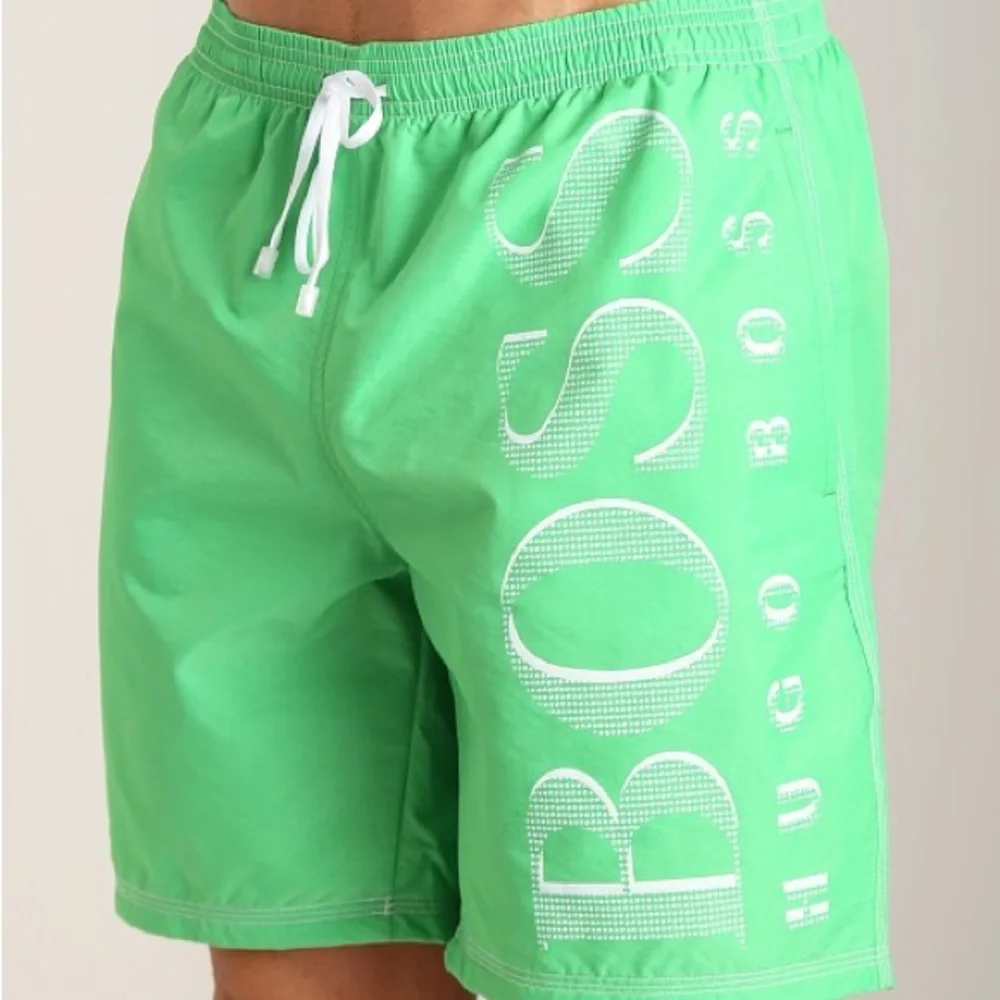 Hugo Boss Men’s Swim Trunks Shorts Green Logo Size XXL Lined Pockets Excellent